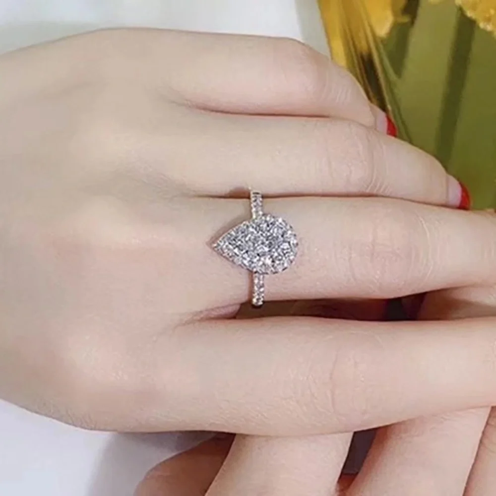 New Women’s Delicate 925 Silver Pear cut Diamond Ring - Picture 4 of 6